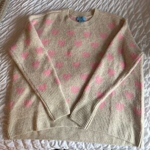 CeCe Cream Sweater with Pink Hearts, oversized fit